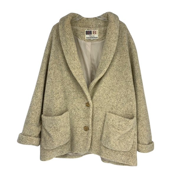 Vintage KB Apres Kristen Blake Plus Sz 2X Teddy Coat Tan Oatmeal Lined Pockets - Picture 1 of 4